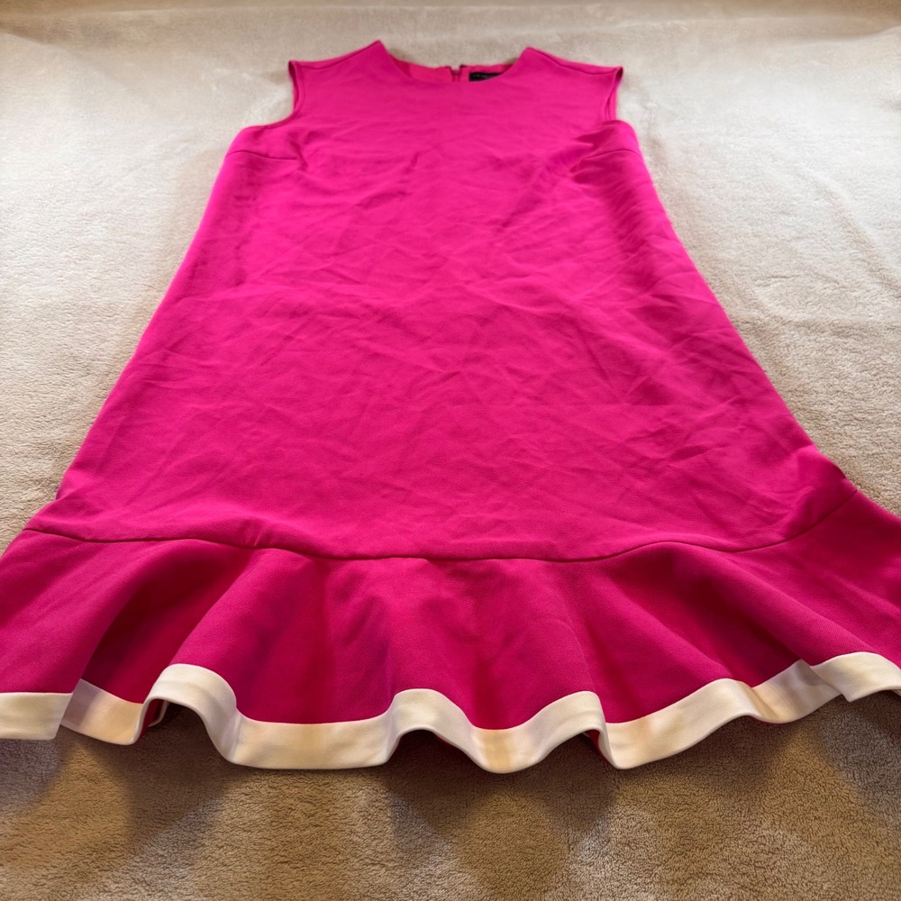 Victoria Beckham Pink Ruffle Hem Shift Dress Sleeveless Mini Mod Party Sz M - Picture 3 of 15